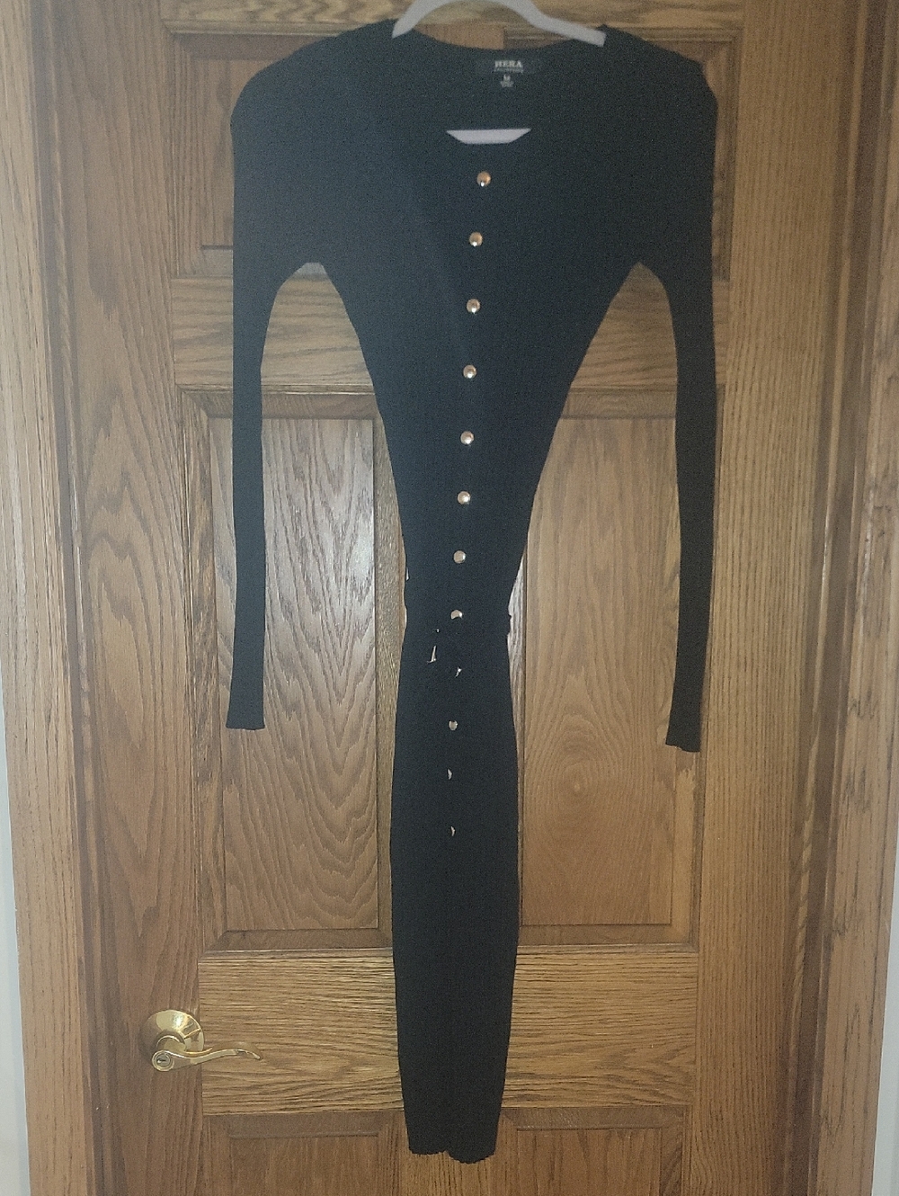 Windsor Black Button-Front Ribbed Midi Dress Medium